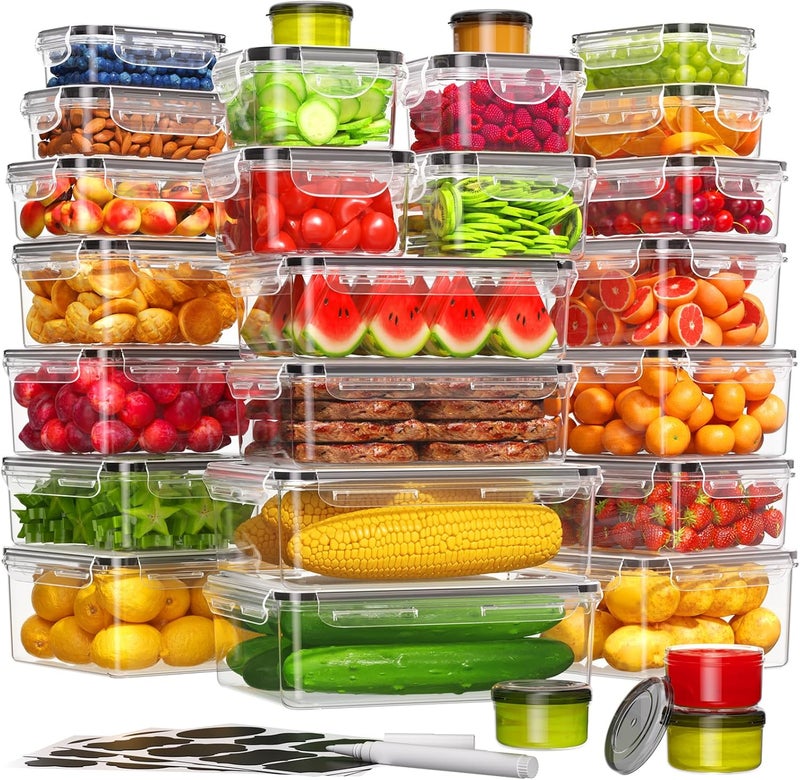 KEMETHY 54-Piece Food Storage Containers with Lids(27 Containers & 27 Lids), Plastic Food Containers for Pantry & Kitchen Storage and Organization, BPA-Free, Leak Proof, Reusable with Labels & Pen - Image 1